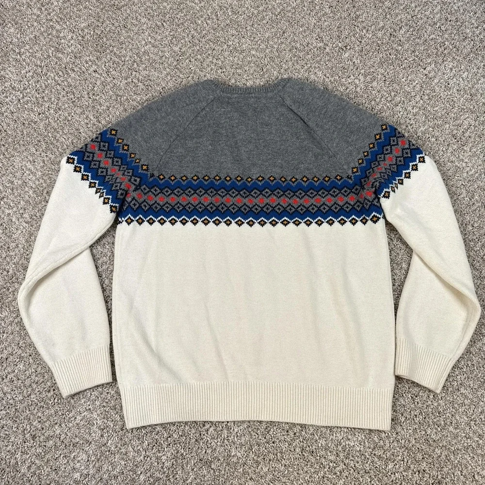 GAP Sweater Mens Large Gray Cream Wool Fair‎ Isle Neutral Multi Crewneck Raglan